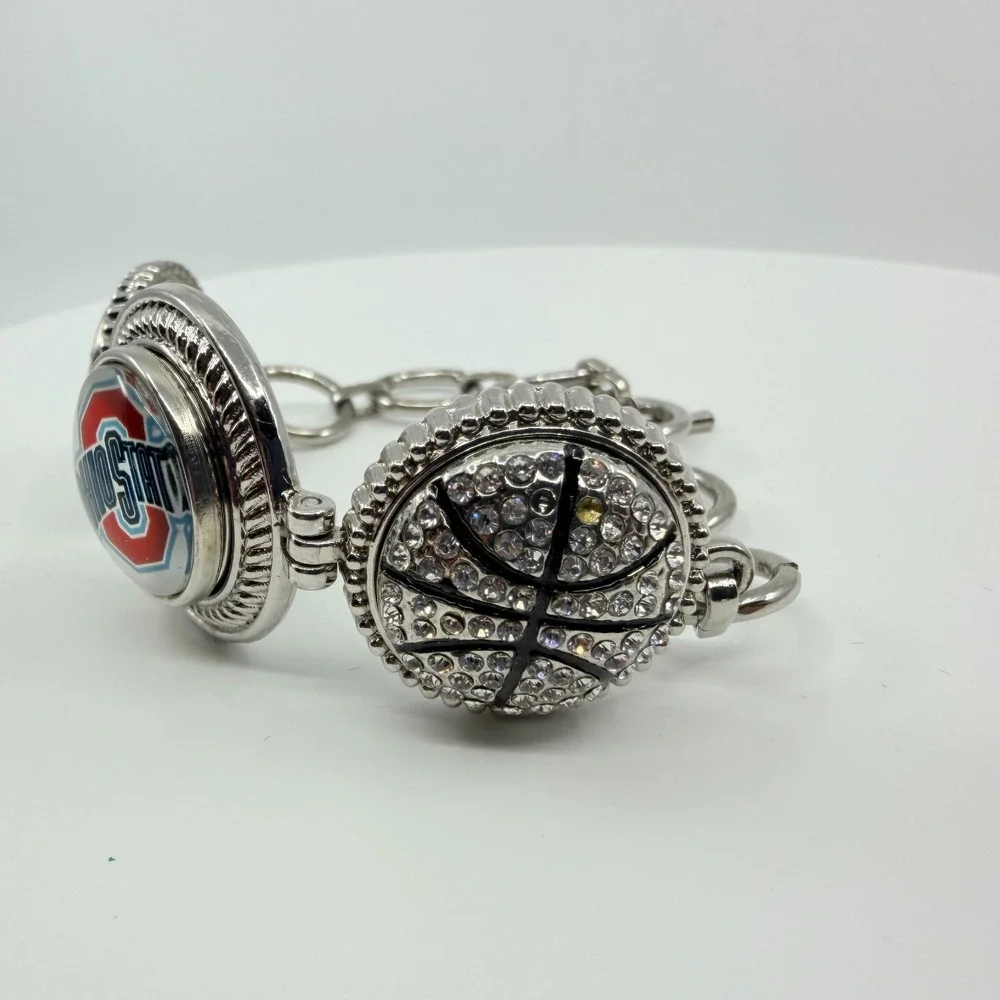 Silver Tone Red White Rhinestone Collegiate Fan‎ Bracelet Ohio Sports Team Boho